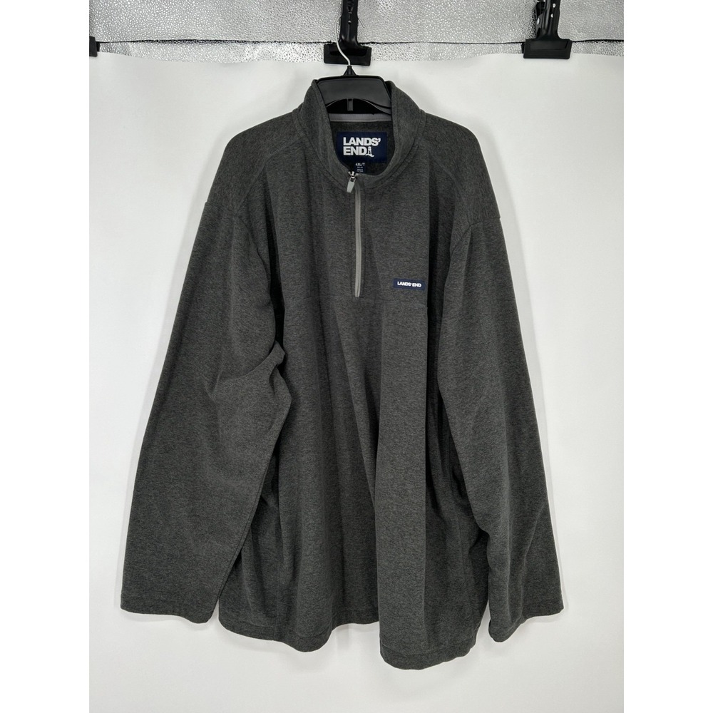 Lands End Jacket Mens 4XLT 4XL Tall Dark Grey Fleece Mock Neck 1/4 Quarter Zip